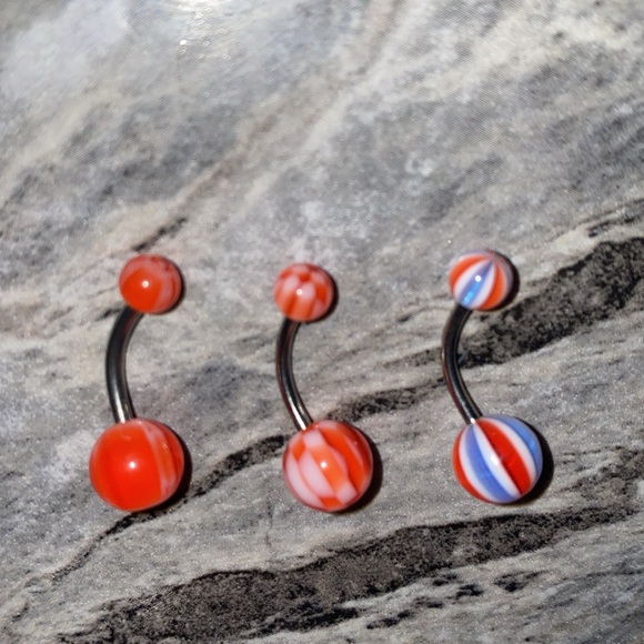 3 Belly Button Ring Set Red White Blue - Picture 3 of 3